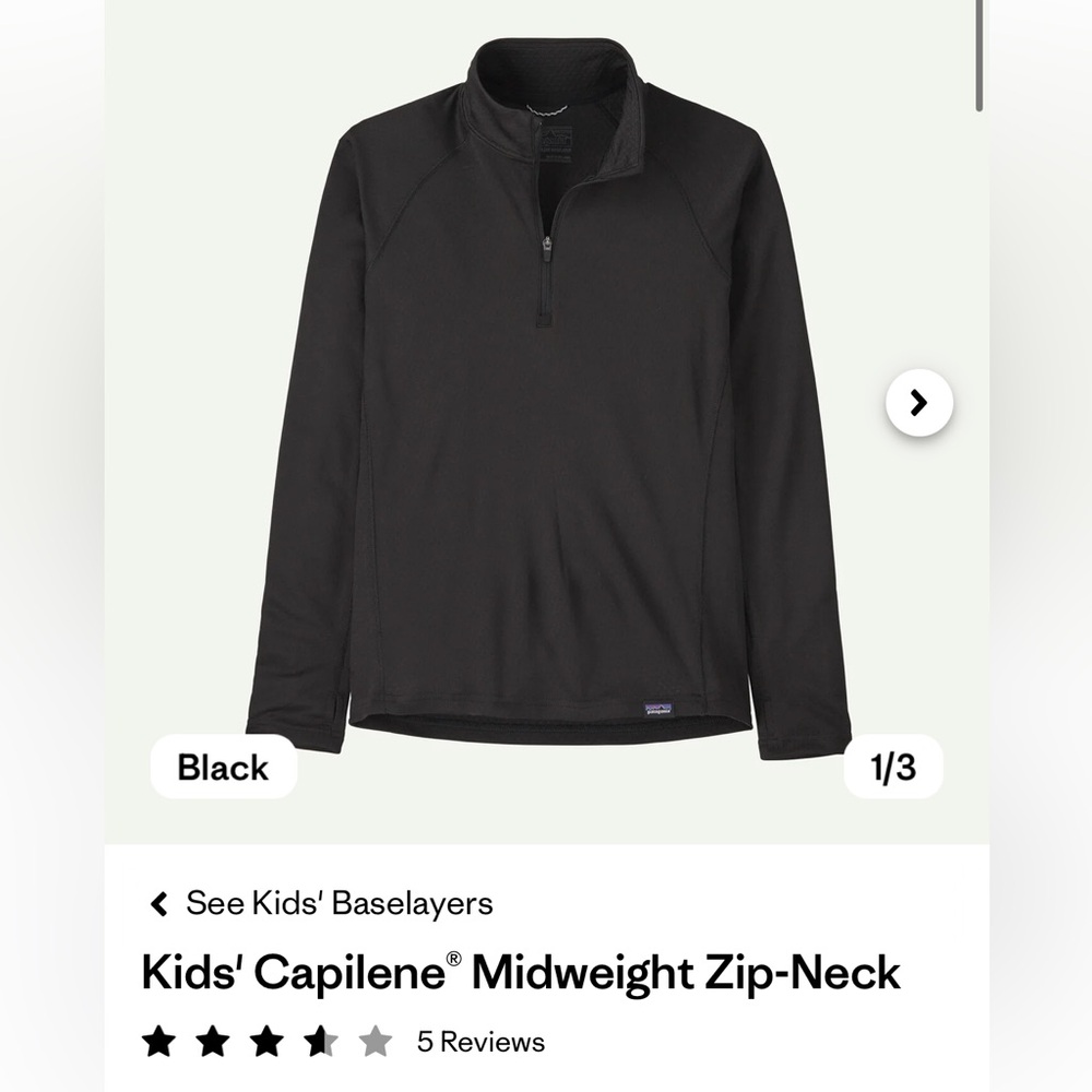 Patagonia Black Midweight Top and Bottoms Base Layer Ski Snow Set Size S 7-8